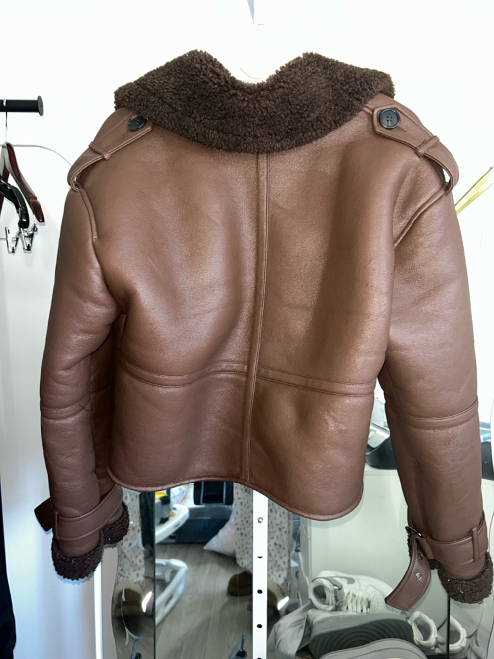Topshop Cropped Brown Faux Shearling Aviator Jacket - Picture 3 of 6